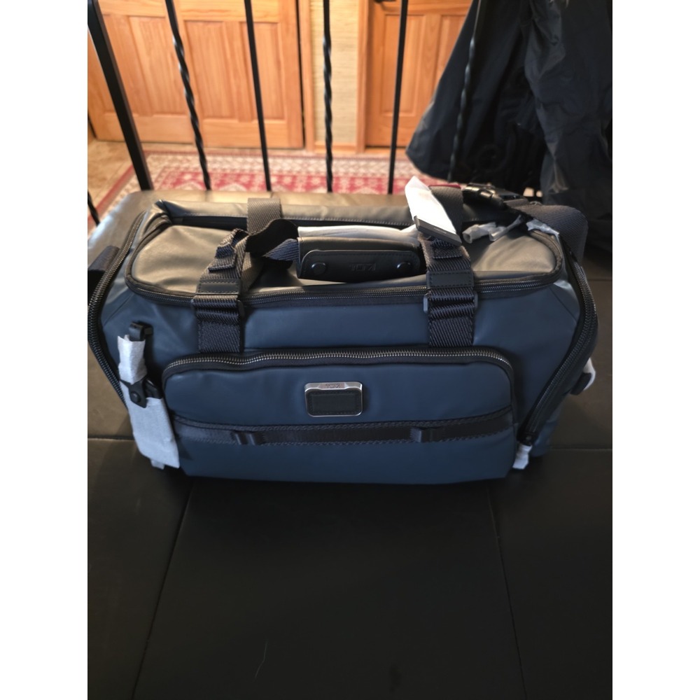 NWT TUMI Alpha Bravo Mason Duffel Navy Coated Canvas Weekender Gym Bag